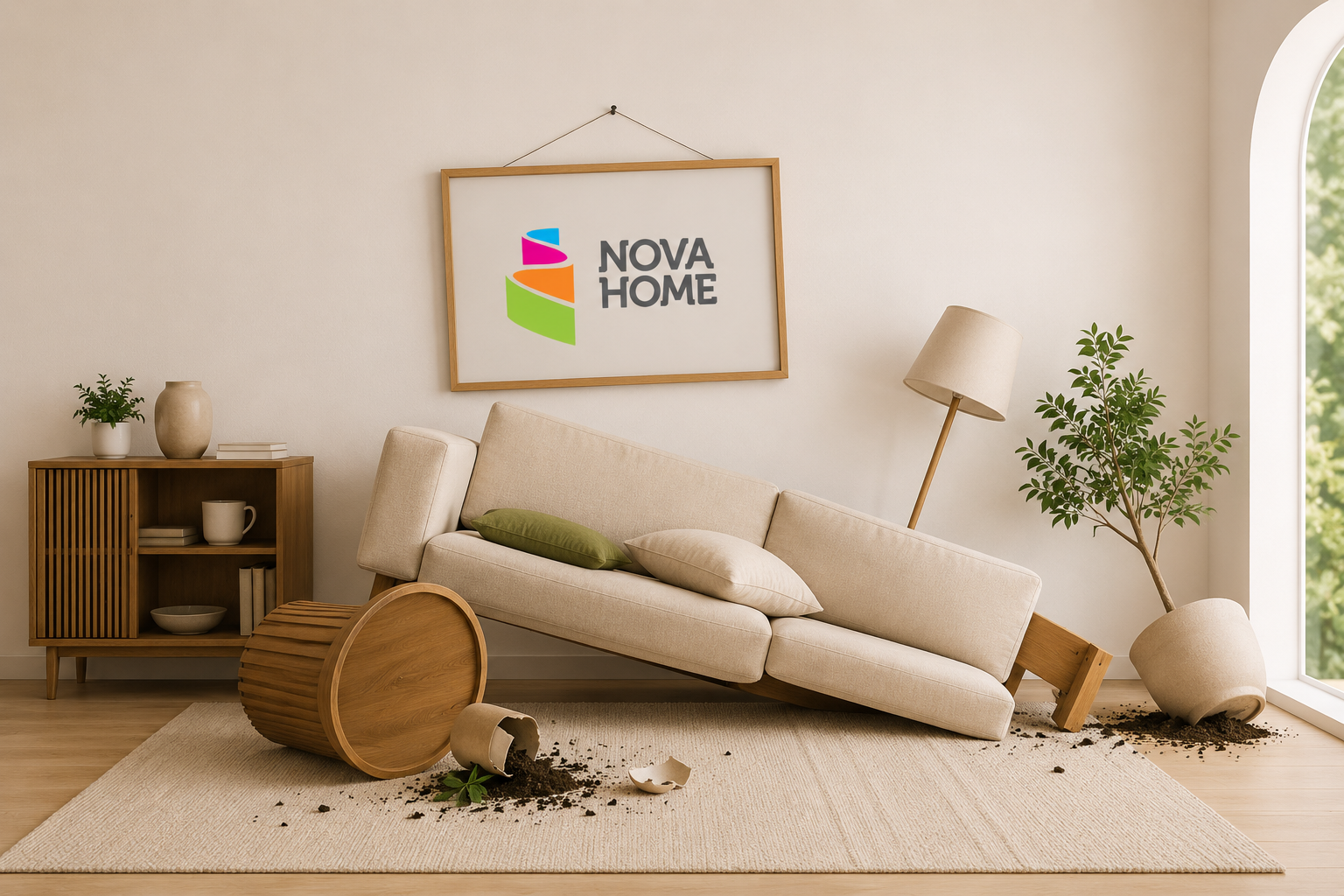 A beautifully designed Nova Home living room in playful disarray